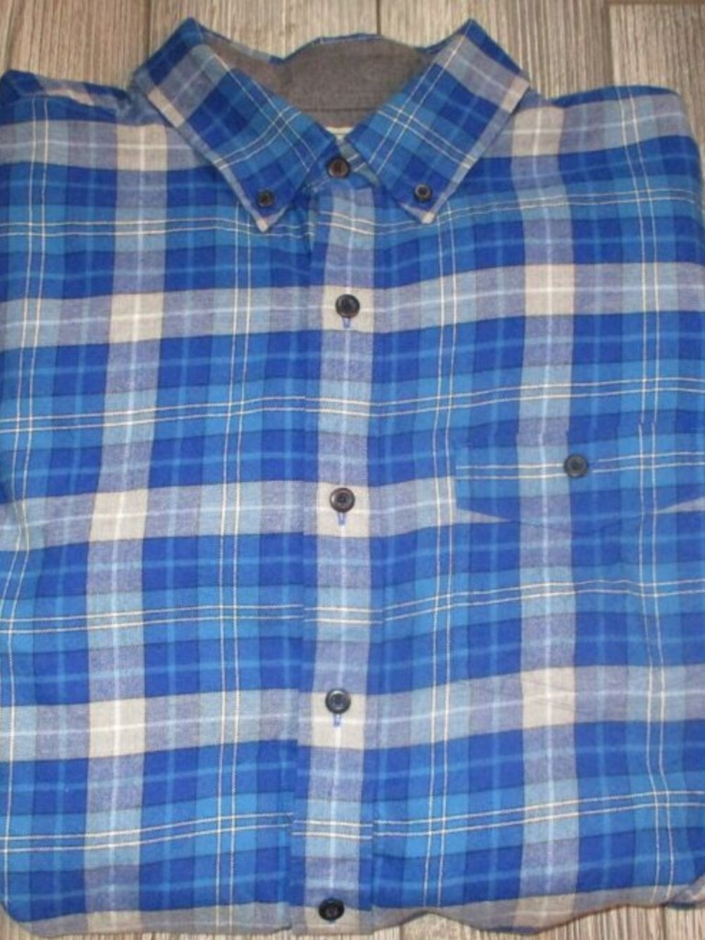 "L.L.BEAN" Steel Blue Plaid Slightly-Fitted Warm FLANNEL SHIRT Man Sz L Tall